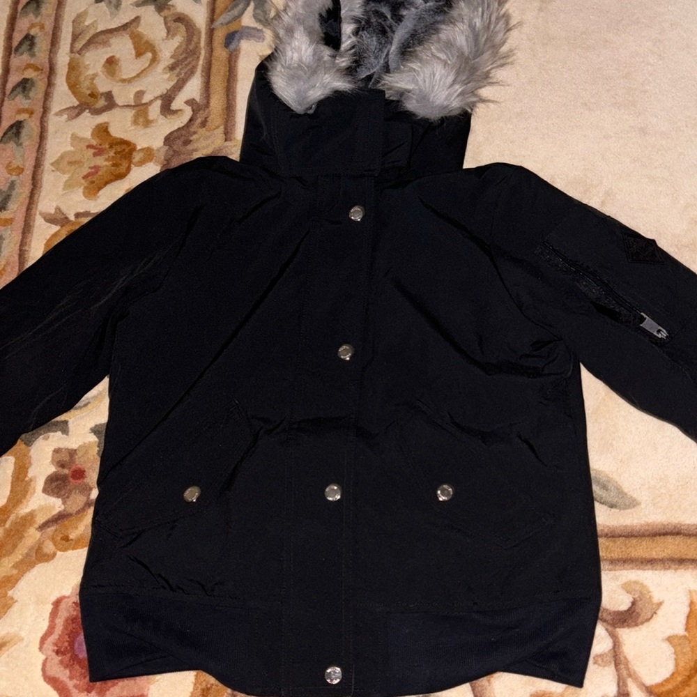 Black Hollister winter jacket with fur hoodie